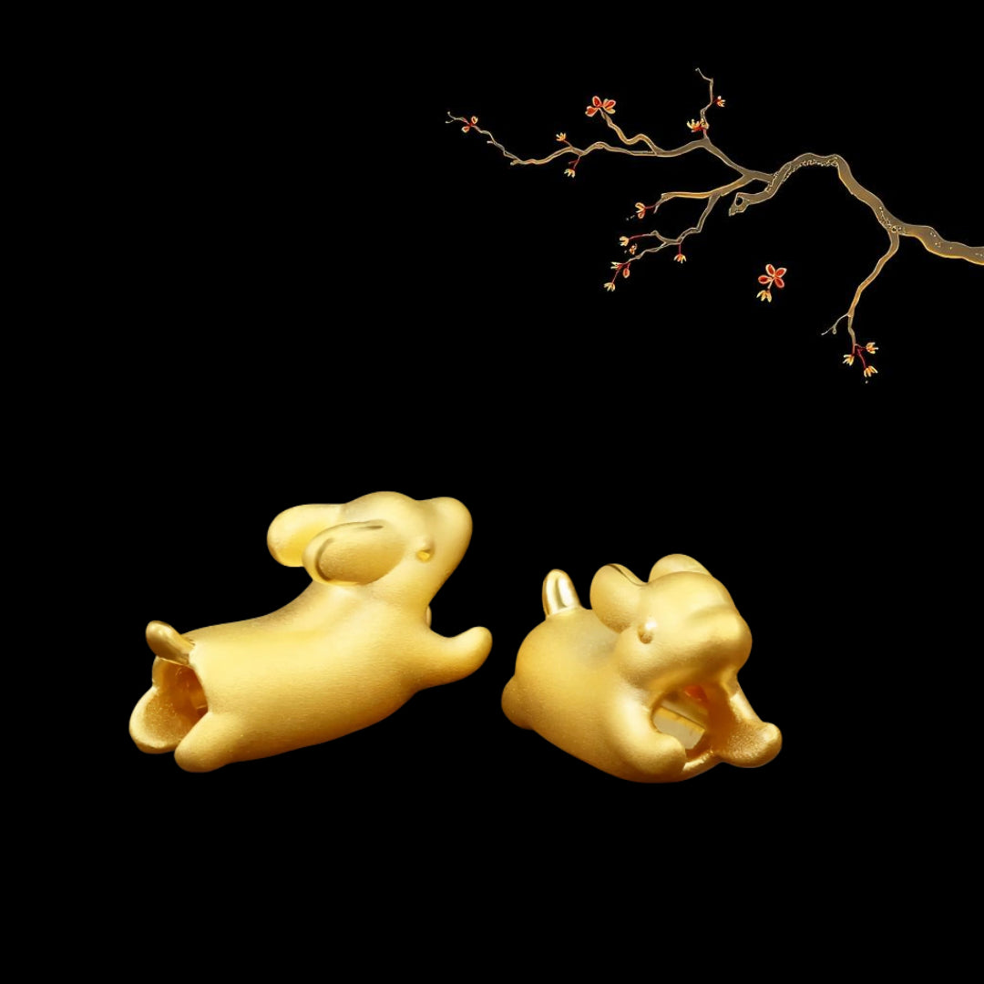 24K Pure 999 Gold Lucky dachshund Dog D.I.Y Charm Pendant