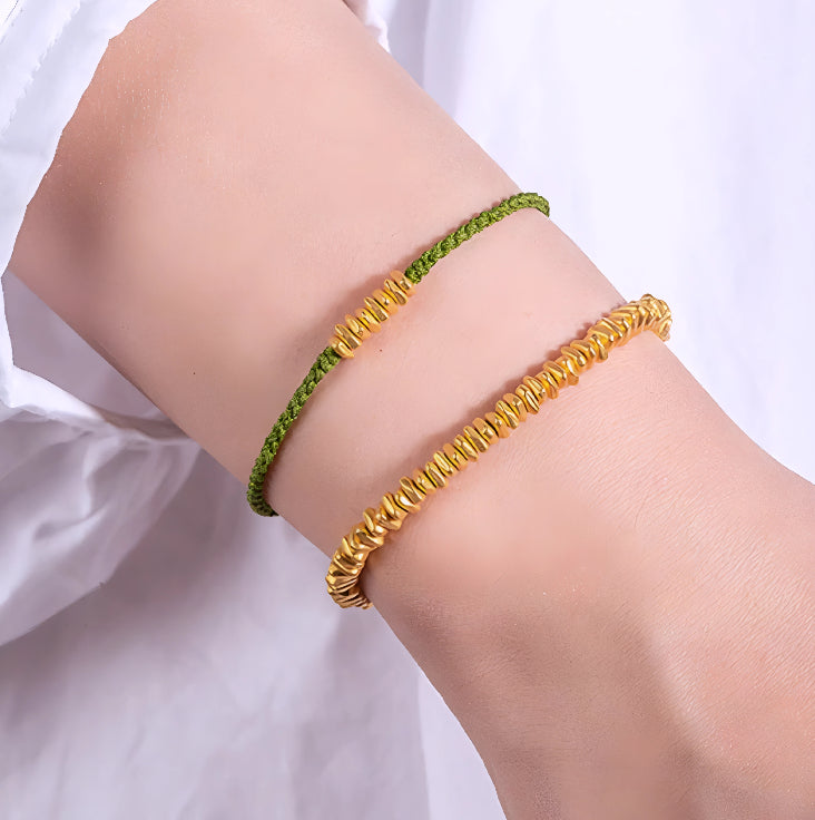 24k Pure 999 Gold Beads with Elastic Cord Bracelet Great Gift Idea