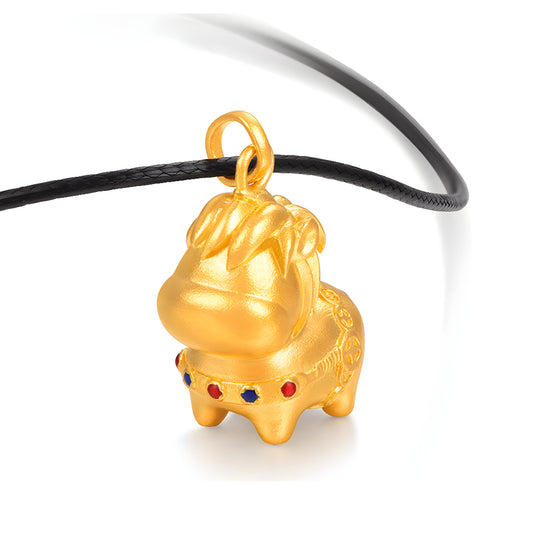 24k Real Gold Zodiac Year of Horse Enamel Pendant