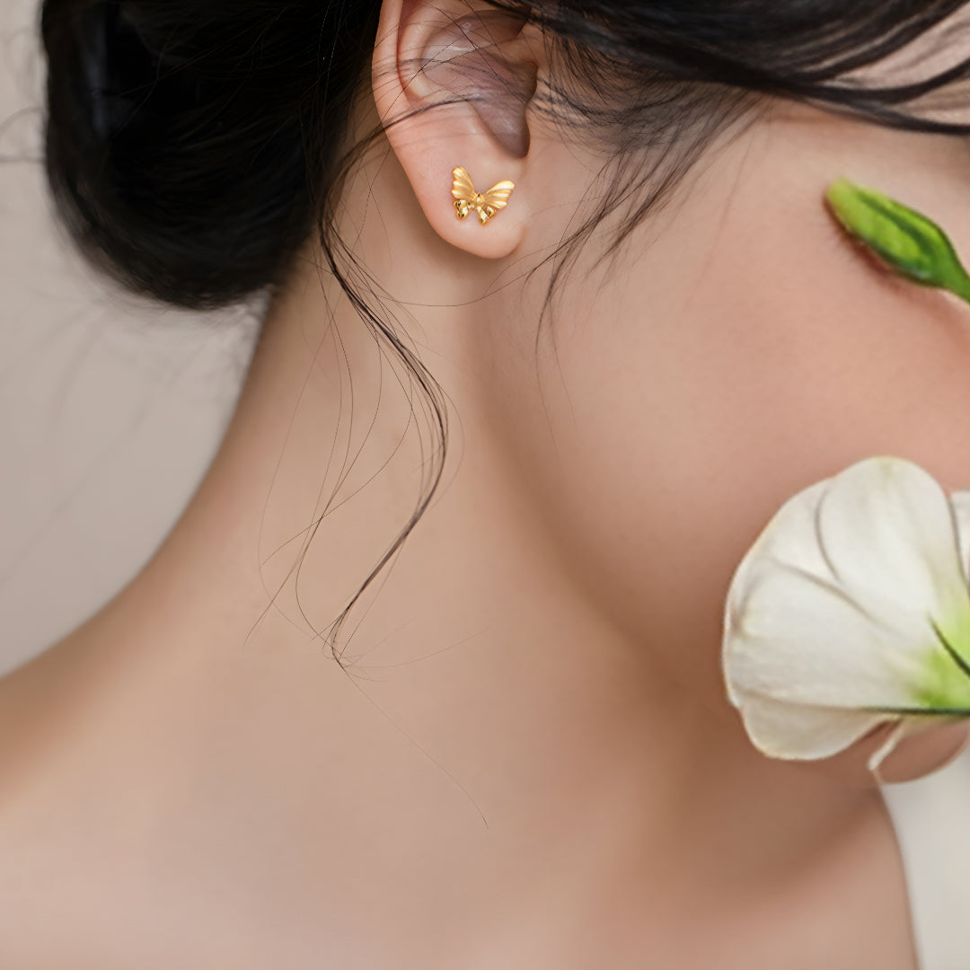 18K Real Gold Butterfly Trendy Stud Earrings