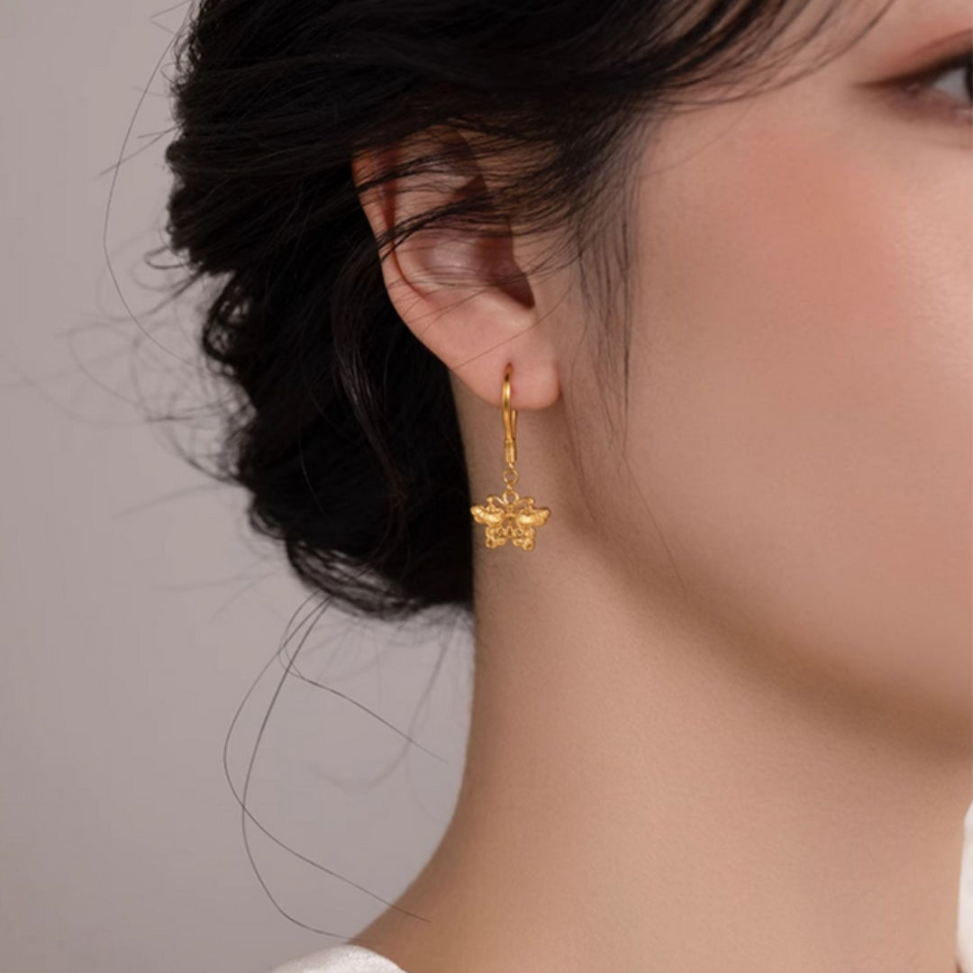 24K Pure Gold Butterfly Vintage Retro Style Hoop Earrings