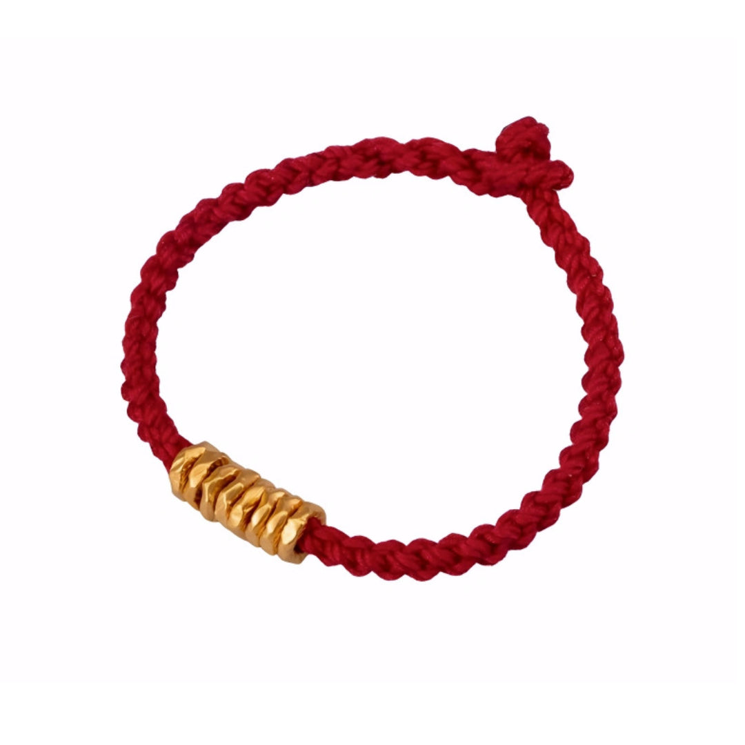 24k Pure 999 Gold Beads with Braided Rope Bracelet Great for Couple Gift