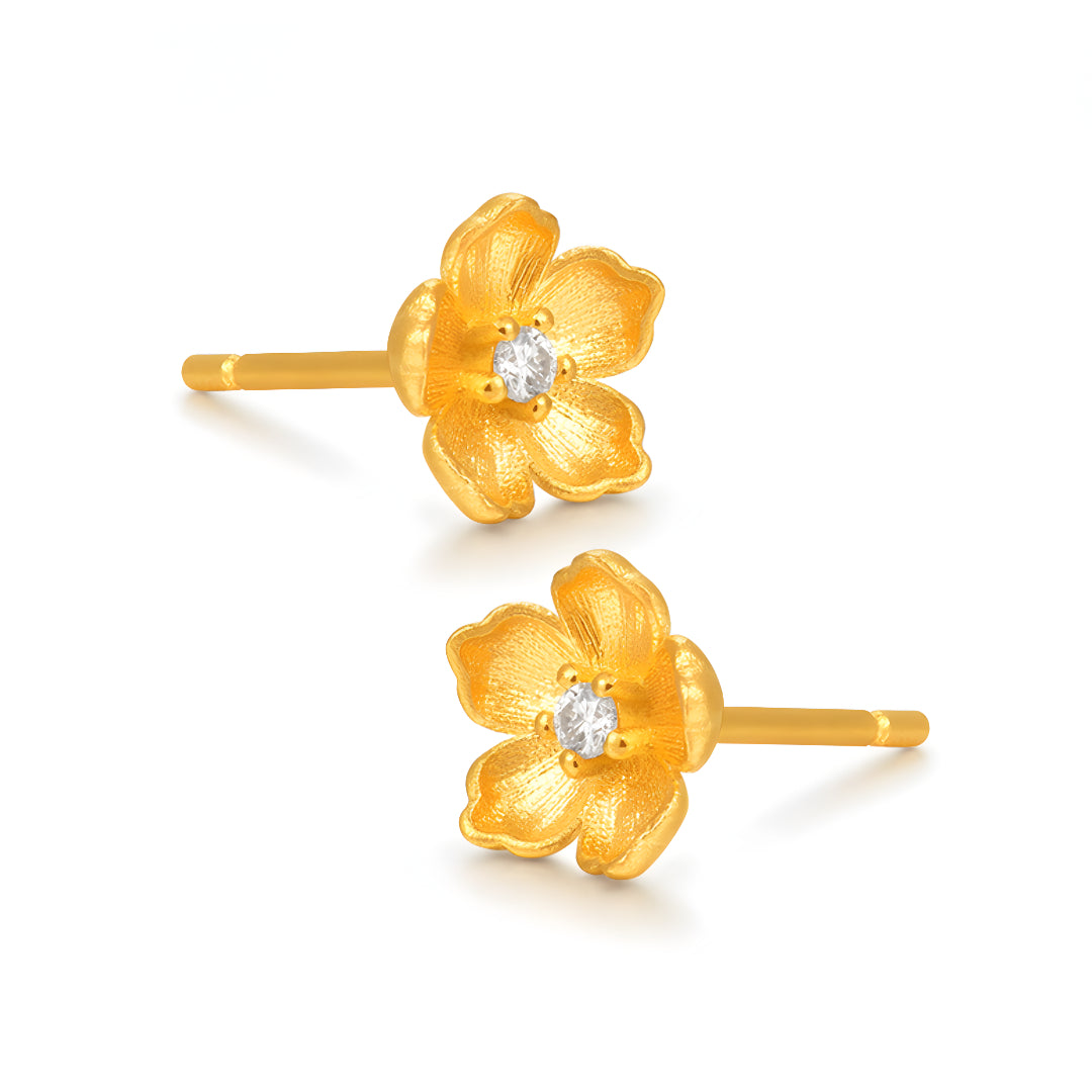 24k Pure Gold Cherry Blossom Flower Stud Earrings - Gypsophila Co.