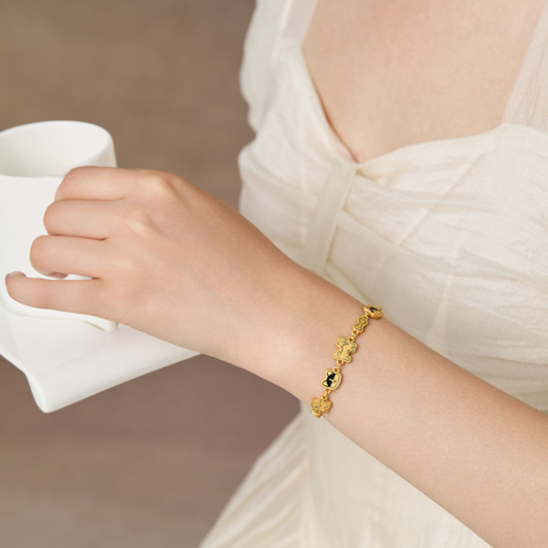 24K Pure Gold 3D Hard Gold Cute Enamel Dog Bracelet Perfect Gift