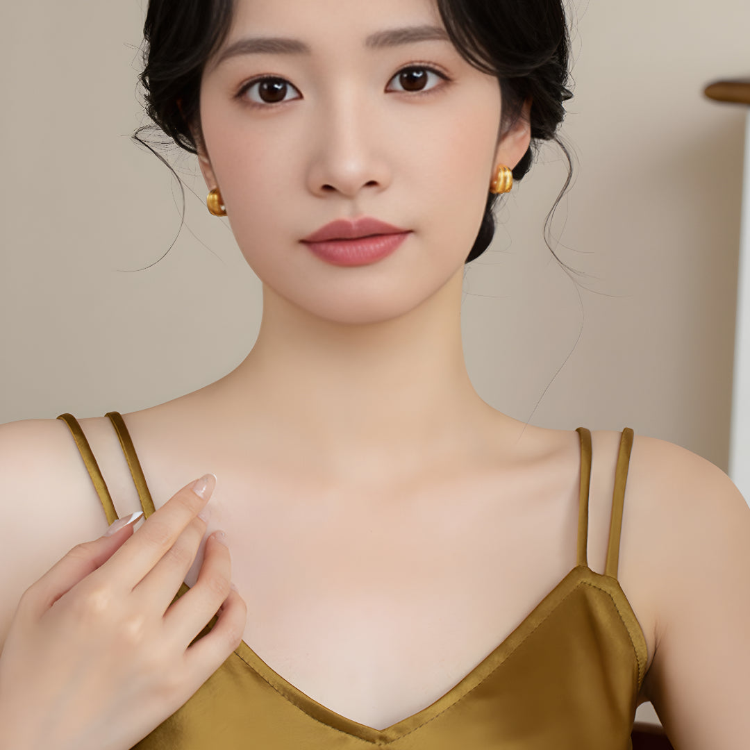 24K Pure Gold Ball Earrings 5D Hard Gold Hoop Earrings - Gypsophila Co.