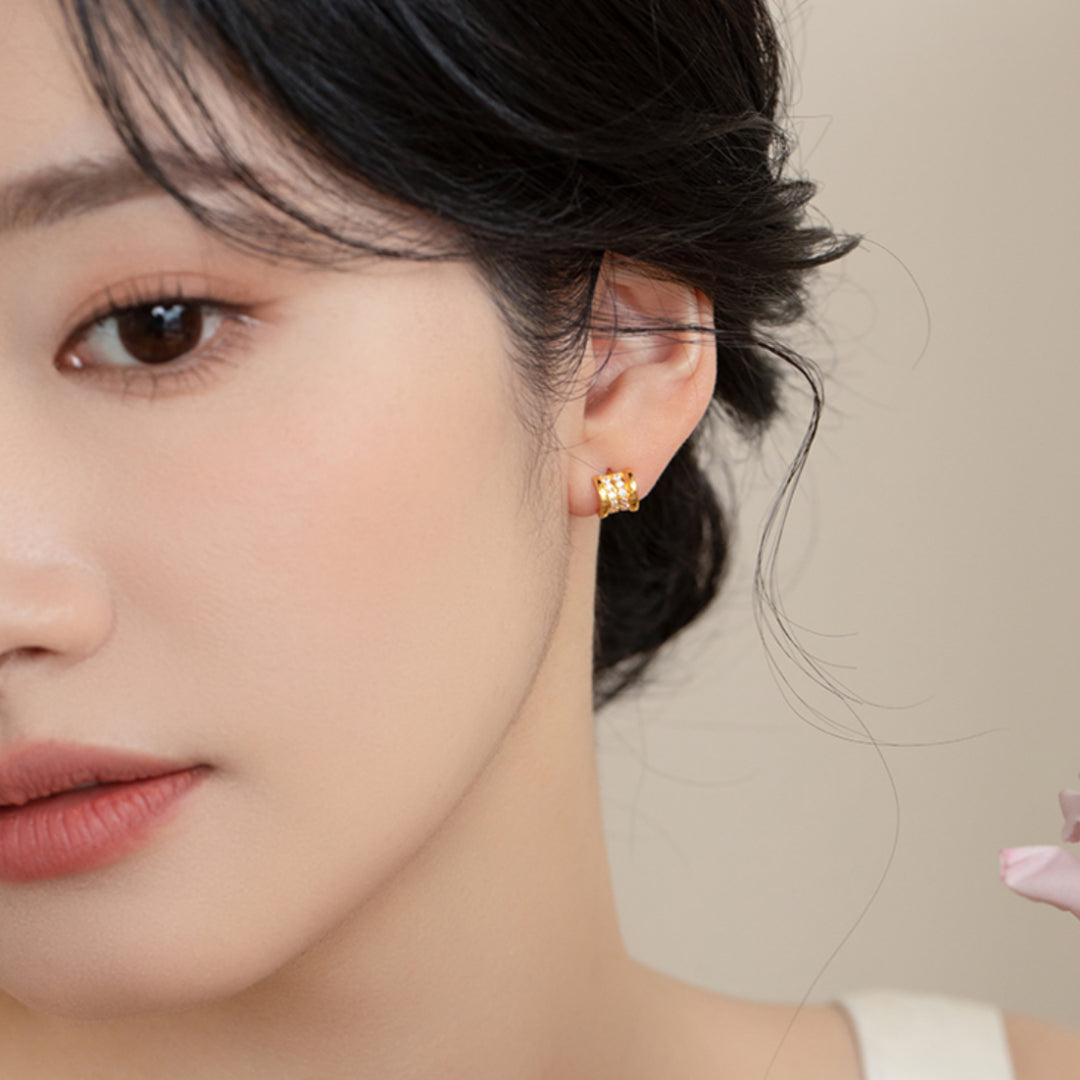 18K Real Gold Fashionable Wave Pattern Geometric Inlaid Zircon Stud earrings - Gypsophila Co.