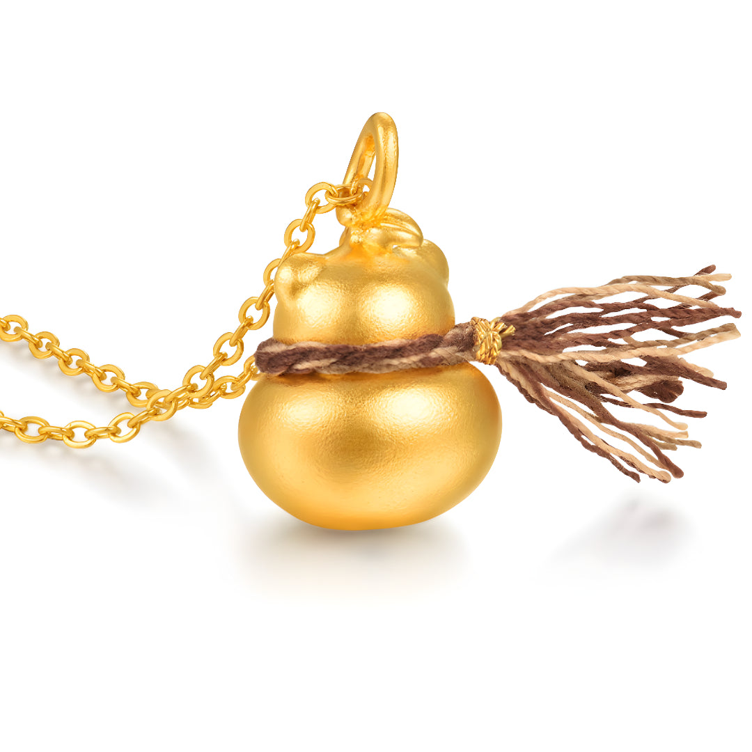 24K Pure Gold Cute Bear Gourd Pendant - Gypsophila Co.