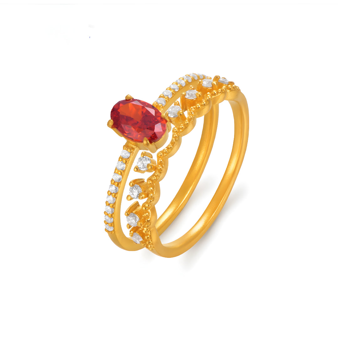 24K Pure Gold Two Rings Detachable Mix and Match D.I.Y Red Zircon Stacking Propsal Wedding Bride Ring - Gypsophila Co.