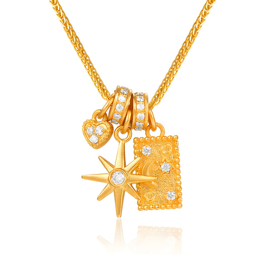 24K Real Gold Star and Moon Myth Moissanite Gold Necklace