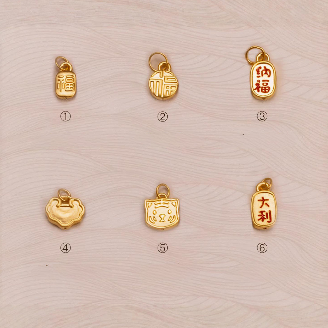24k Pure 999 Gold Lucky Chinese Blessing Charm