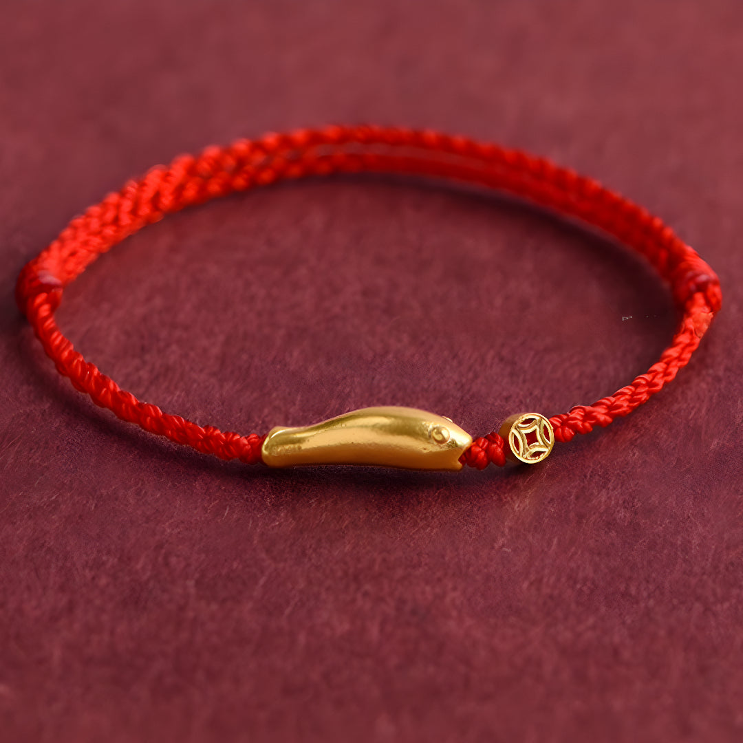 24k Solid 999 Gold Koi Carp Lucky Fish Red Rope Bracelet for Men and Women Braided Bracelet Bring Luck and Wealth