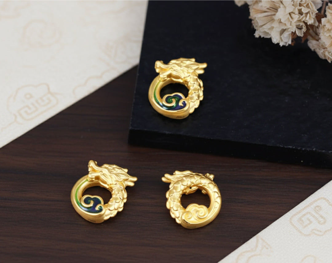 24K 999 Pure Gold Zodiac Round Dragon Good Luck Charm D.I.Y Pendant
