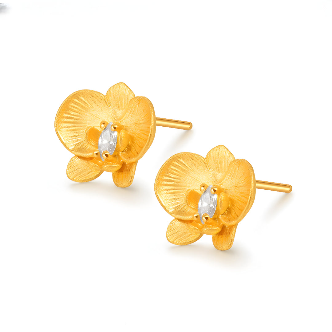 24k Pure Gold Phalaenopsis Orchid Flower Stud Earrings - Gypsophila Co.