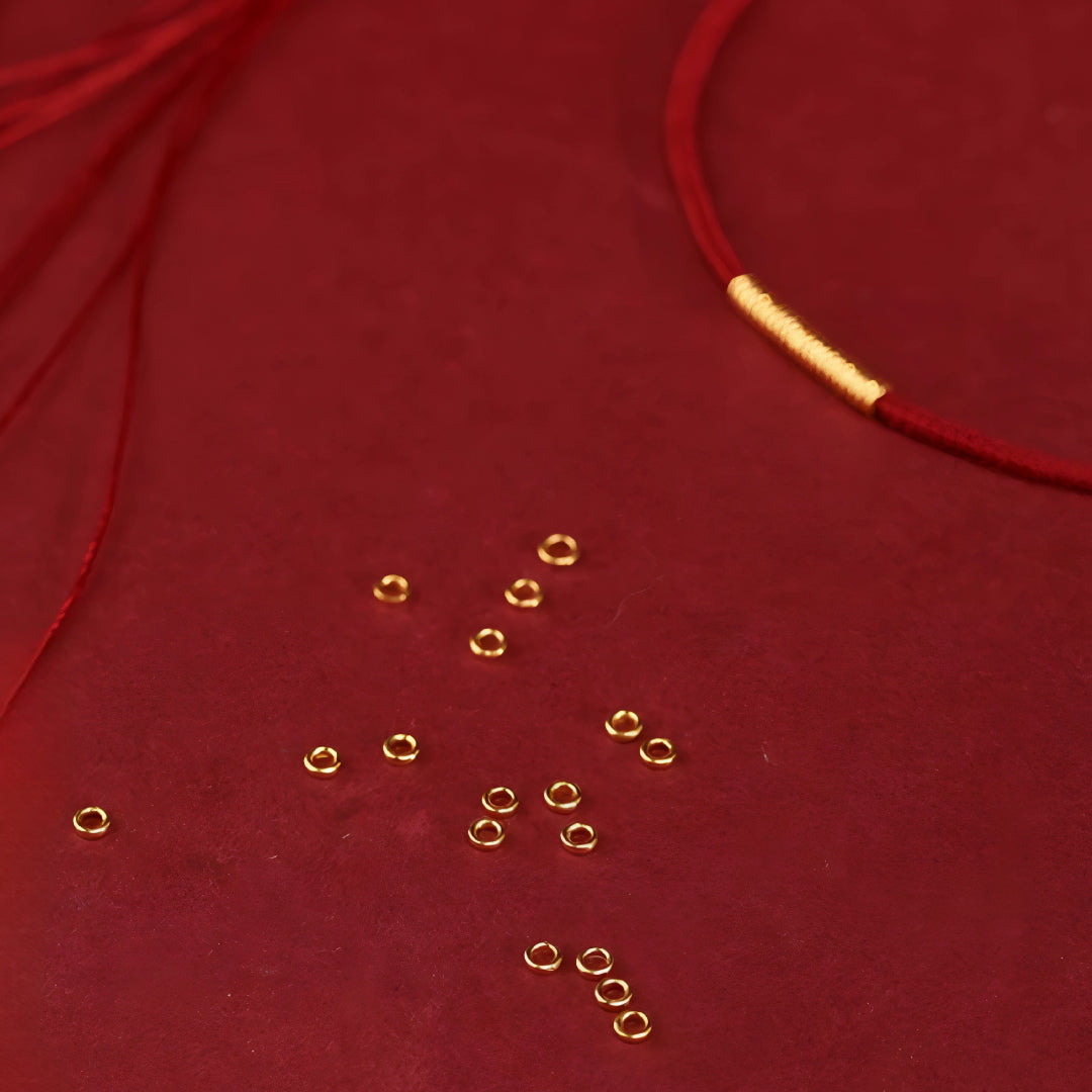 24k Solid 999 Gold Blessing Hoop Beads with Thin Red String Braided Rope Bracelet Minimal Minimalist Style