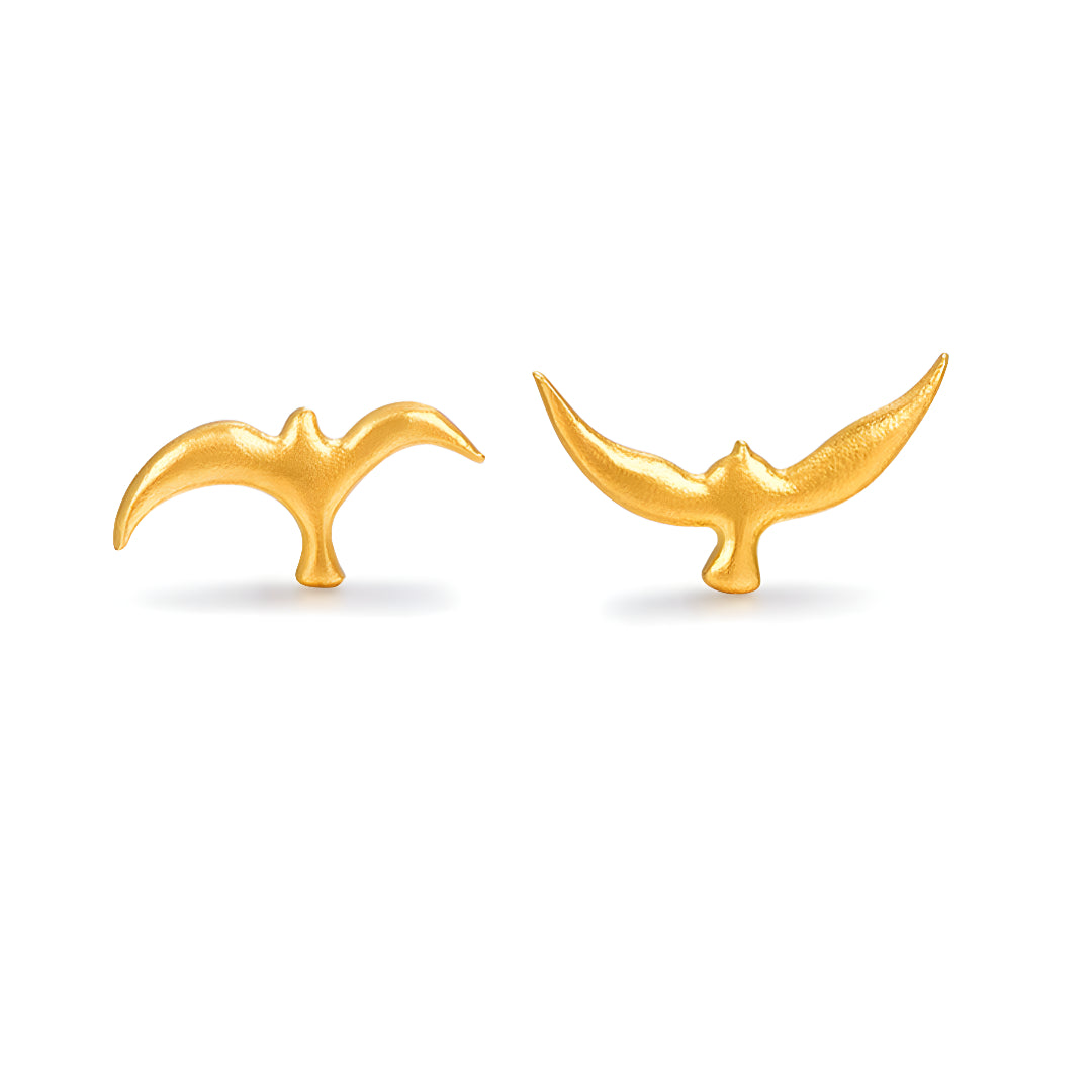 24K Pure Solid Gold Bird Stud Earrings