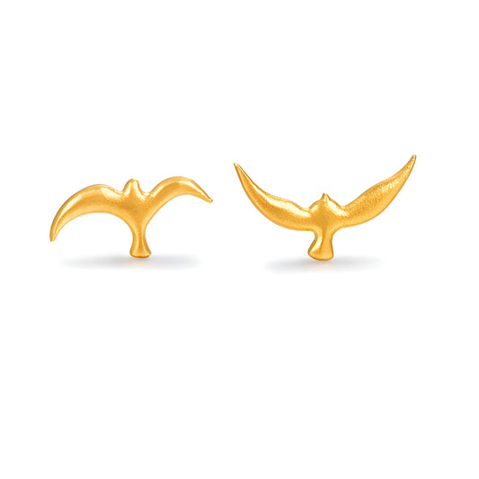 24K Pure Solid Gold Bird Stud Earrings