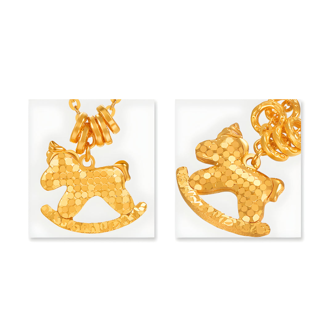 24K Pure Gold 5G Gold Pendant Trojan Rocking Horse with Necklace Bring Wealth - Gypsophila Co.