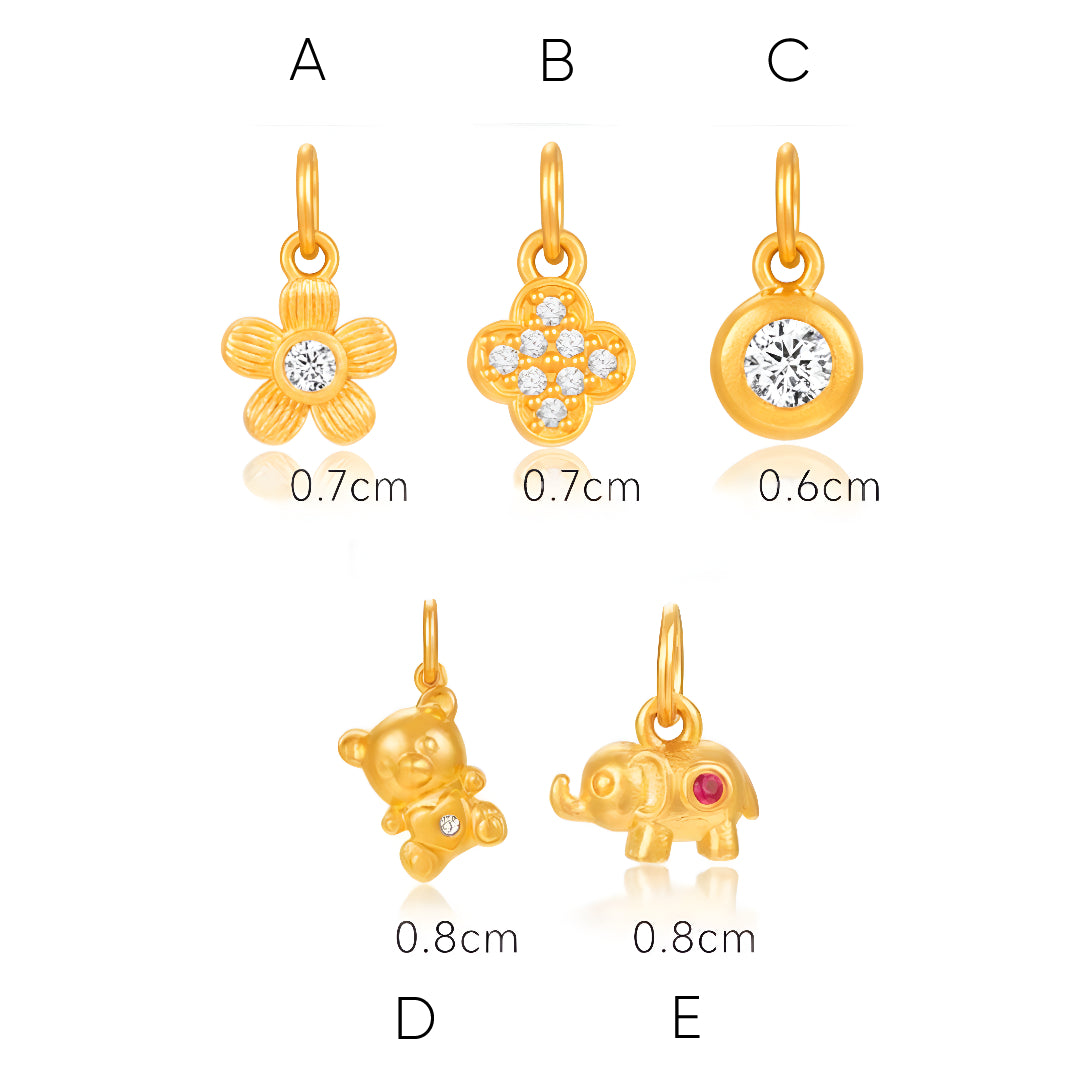 24K Pure Gold Flower Clover Bear and Elephant D.I.Y Charms Pendant