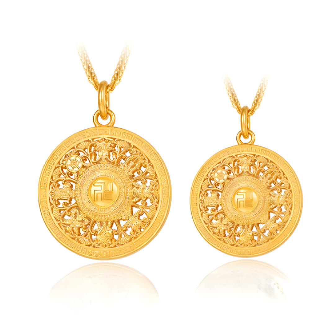 24K Round Compass Fortune Blessing Gold Pendant - Gypsophila Co.