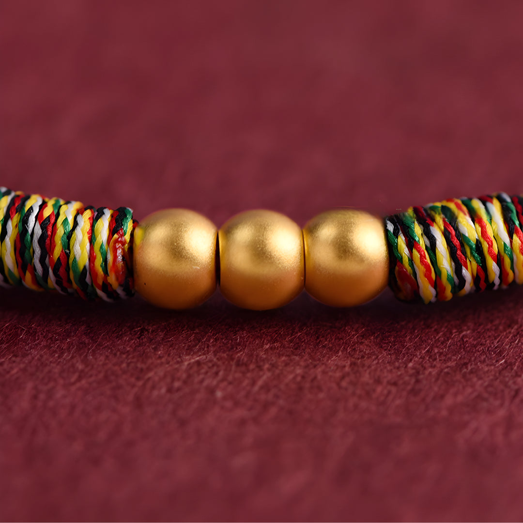 24k Solid 999 Gold Lucky Beads Red Rope Bracelet for Men and Women Blessing and Peace Braided Bracelet