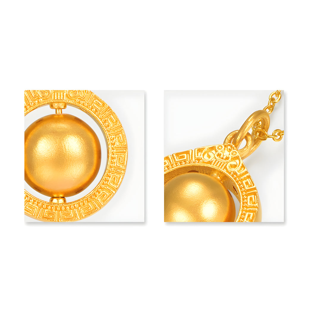 24K Gold Pendant with Gold Pattern Circle and Rotatable Ball bring Wealth