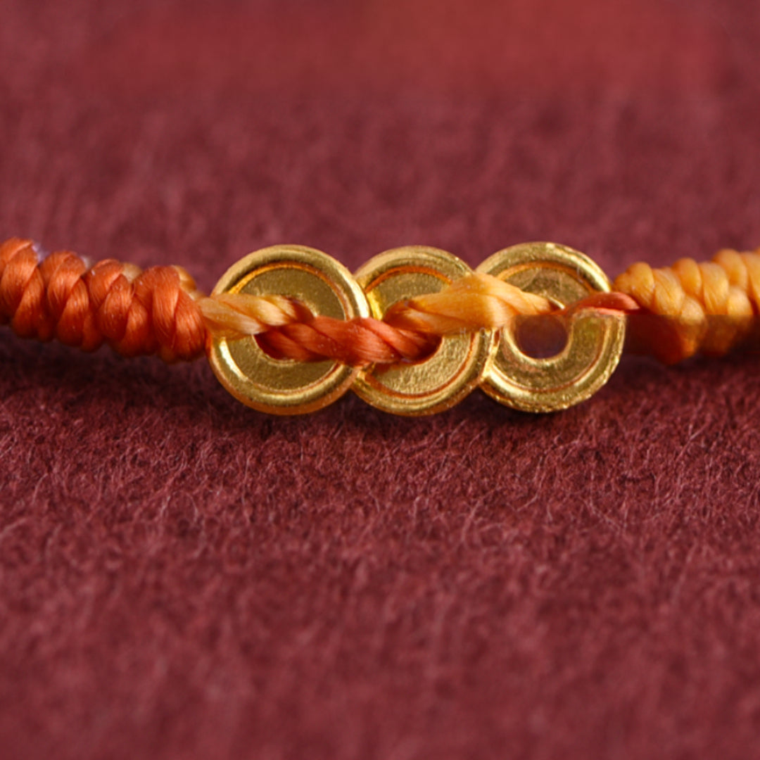 24k Mini Solid 999 Gold Coins Charm Red Rope The 9th Luck era for Men and Women Blessing and Safe Braided Bracelet