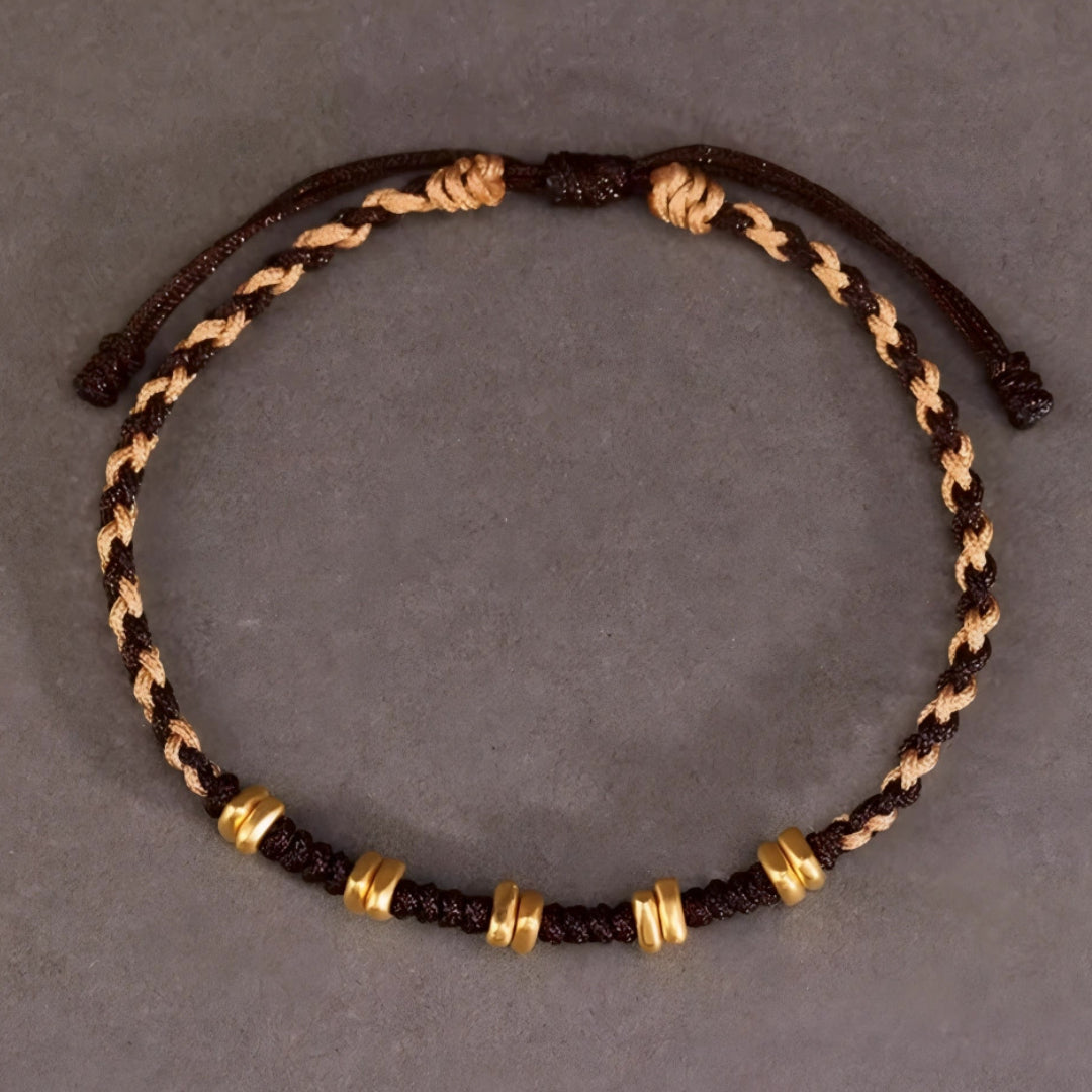 24k Solid 999 Gold Blessing Beads with Red String Braided Rope Bracelet and Anklet for Good Luck
