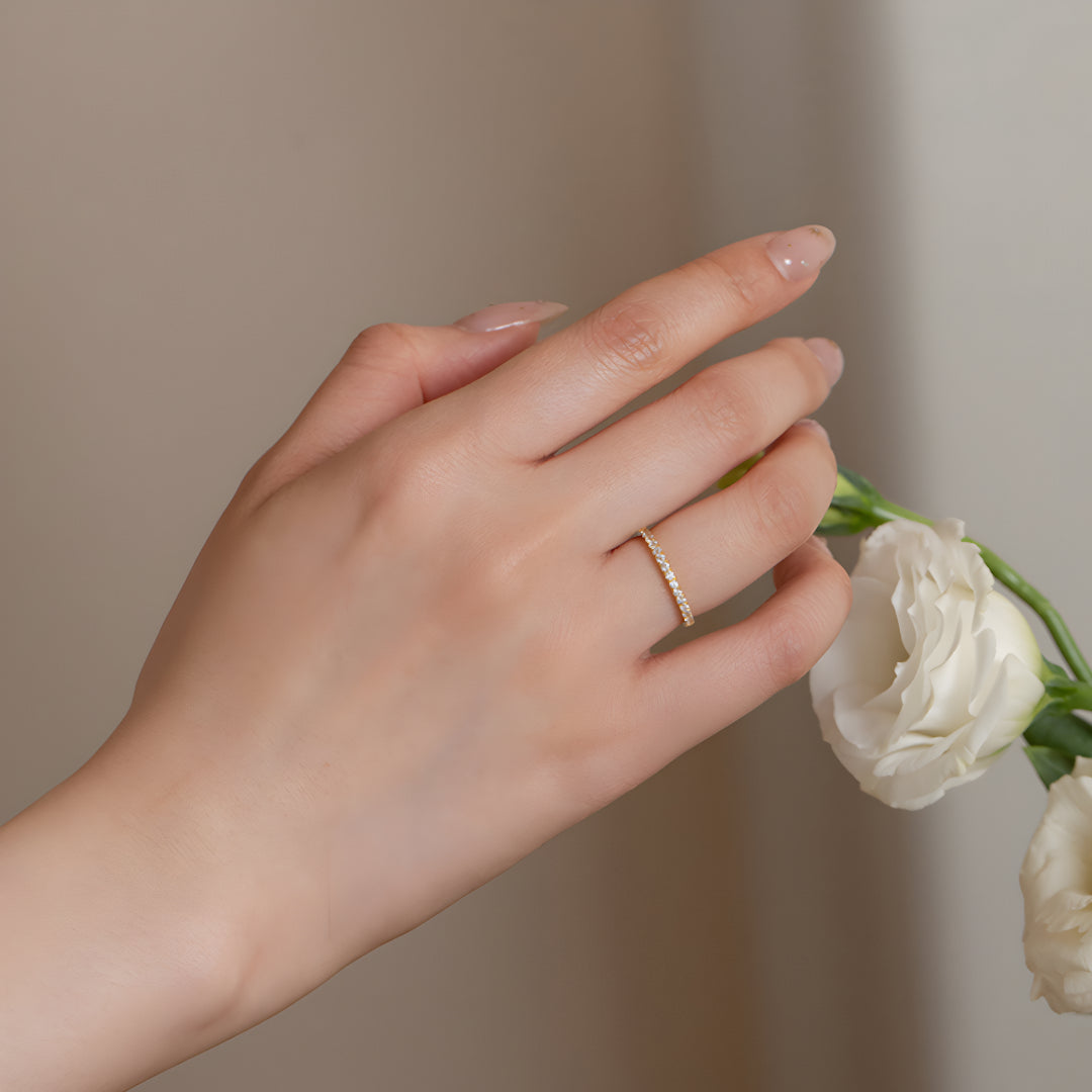 Starlight Zircon Ring 18K Gold Ring Shining Wedding Band Proposal Ring