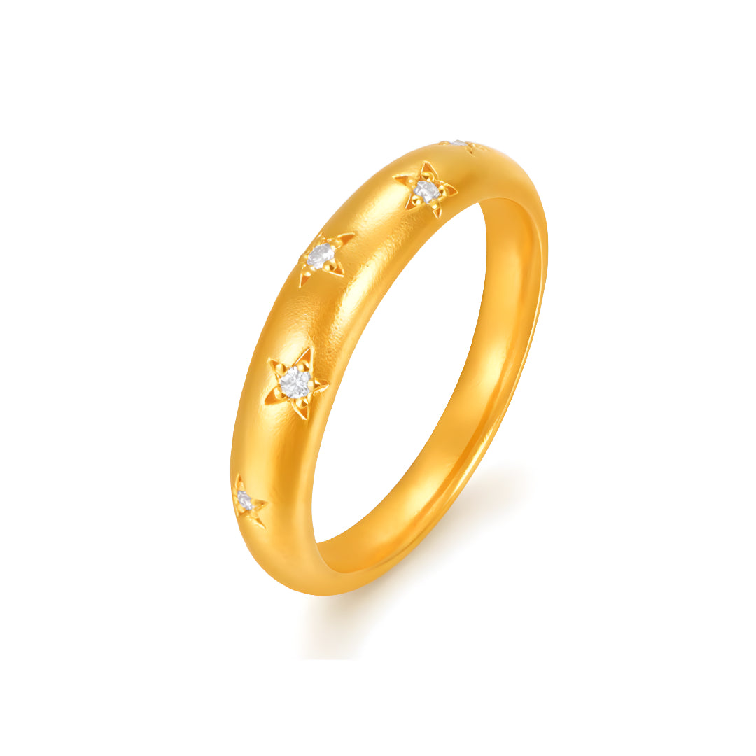 24K Pure Gold Moissanite Stars Band Ring