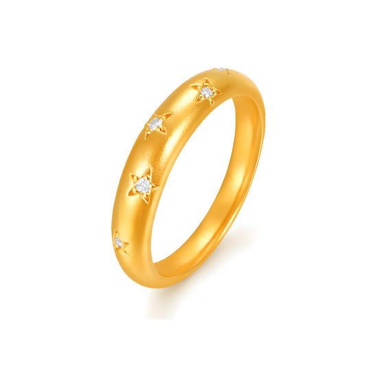 24K Pure Gold Moissanite Stars Band Ring