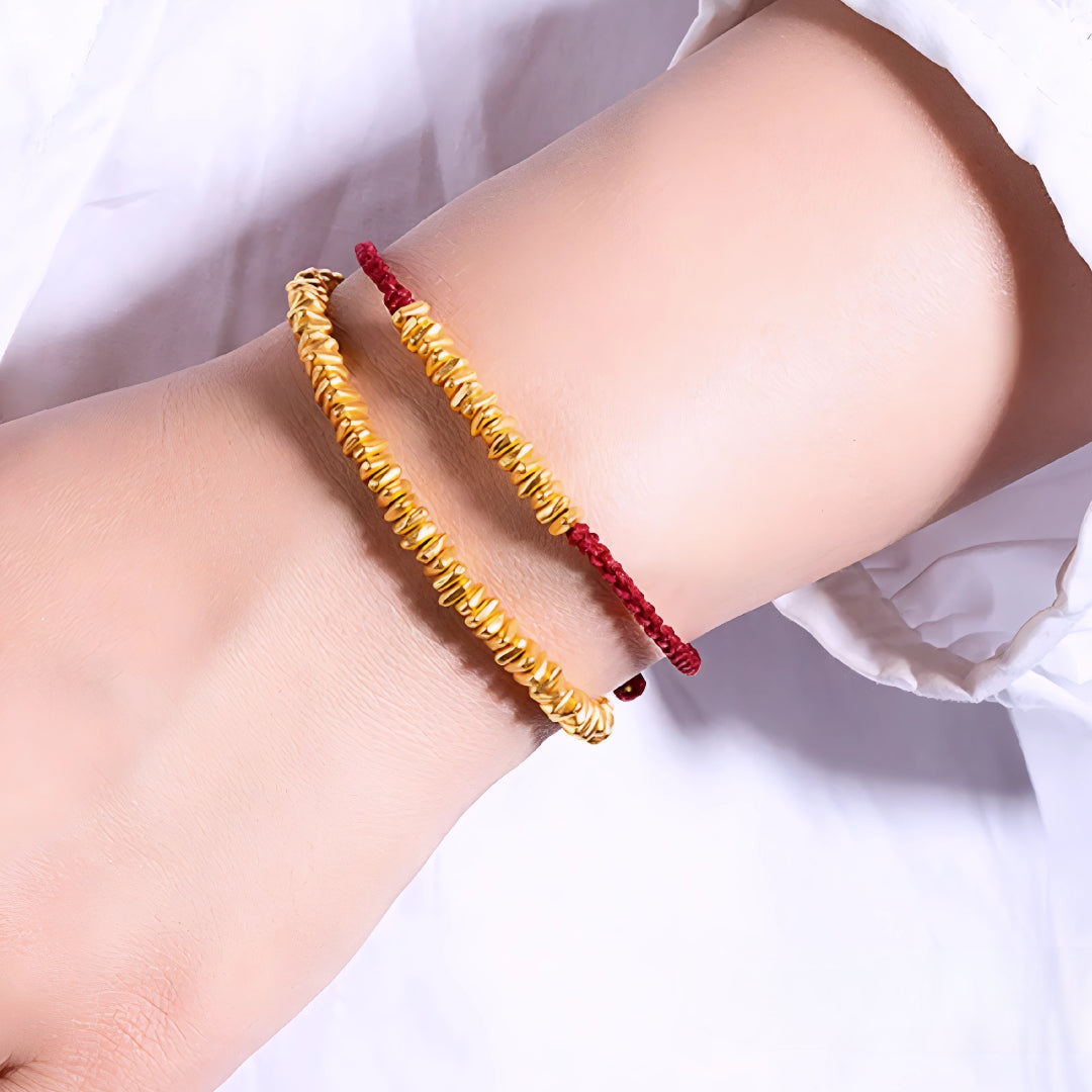 24k Pure 999 Gold Beads with Elastic Cord Bracelet Great Gift Idea