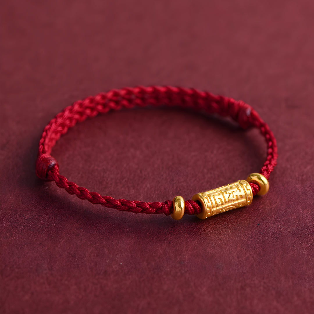 24k Pure Gold 999 Gold Beads Red Rope Braided Bracelet Men and Women Couple Good Luck Bracelet