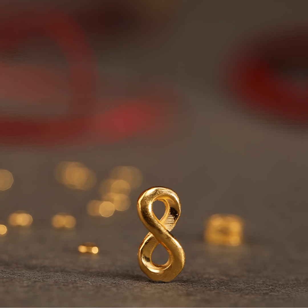 24k Solid 999 Gold Blessing Infinity Loop Pendant with Red String Braided Rope Bracelet and Anklet for Good Luck