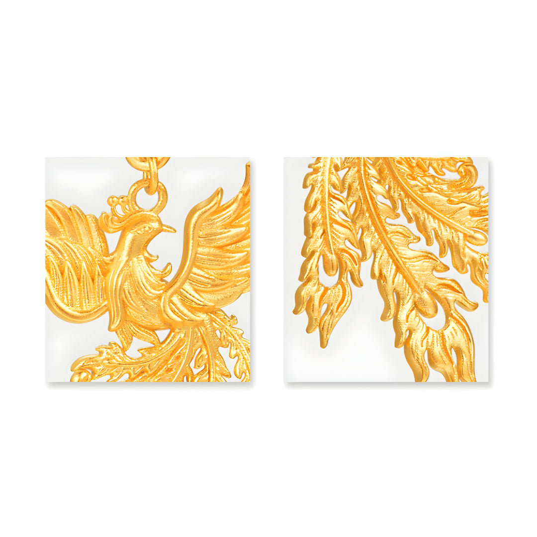 24K Pure Gold Flying Phoenix Wedding Bridal Hoop Earrings - Gypsophila Co.