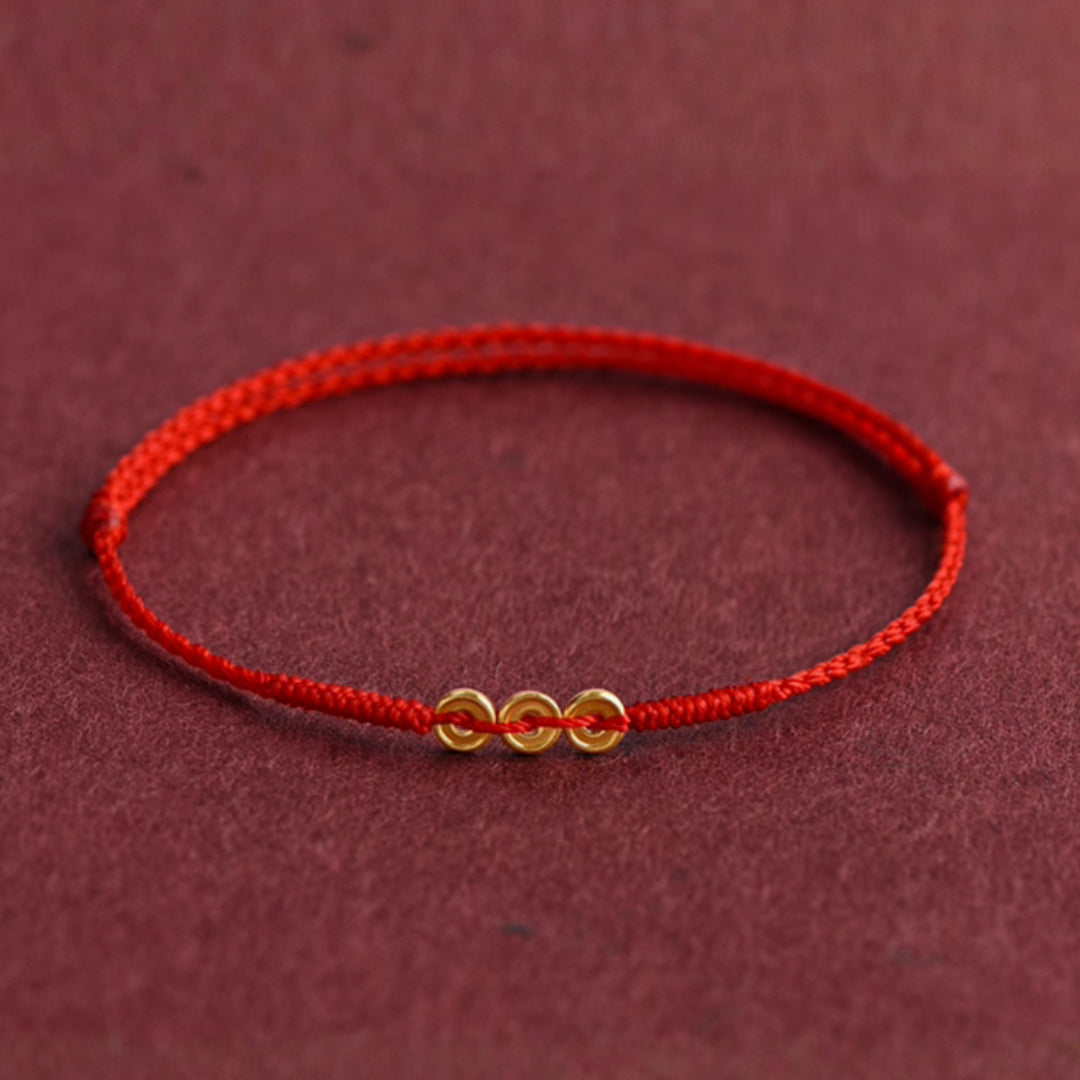 24k Solid 999 Gold Coins Charm Red Rope Bracelet for Men and Women Blessing and Safe Braided Bracelet
