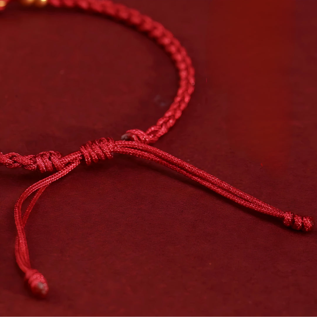24k Solid 999 Gold Infinity Loop Dragon Pendant with Red String Braided Rope Bracelet and Anklet for Good Luck