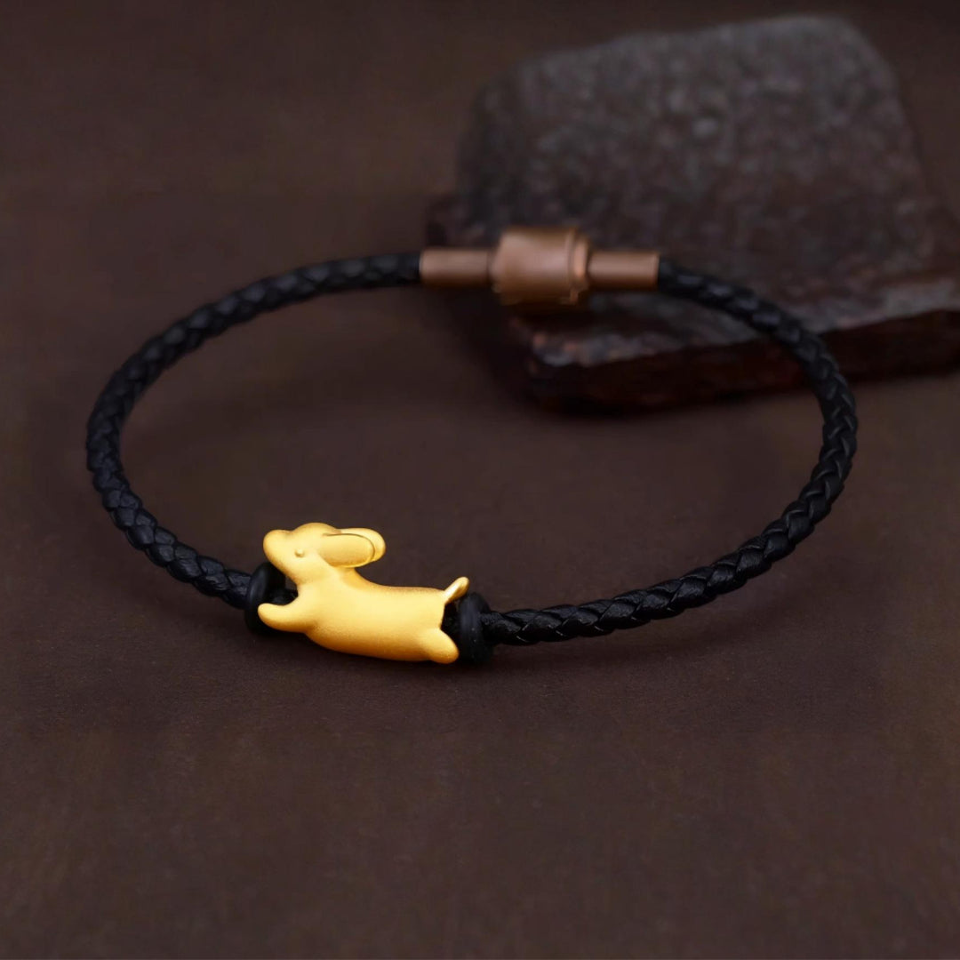 24K Pure 999 Gold Lucky dachshund Dog D.I.Y Charm Pendant