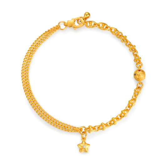 24K Pure Gold Moissanite Star and Planet Charm Fairy Tale Double Chain Bracelet - Gypsophila Co.