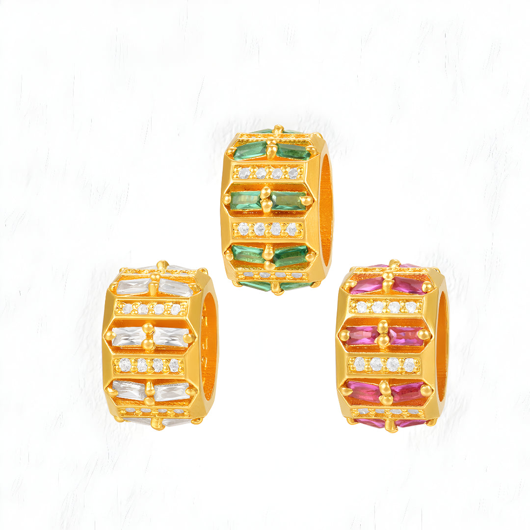 24k Pure 999 Gold D.I.Y Round Zircon Ring beads Spacer Accessories For Jewelry Making Craft