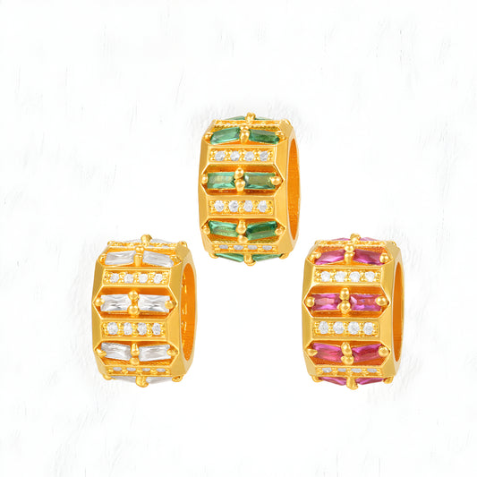 24k Pure 999 Gold D.I.Y Round Zircon Ring beads Spacer Accessories For Jewelry Making Craft