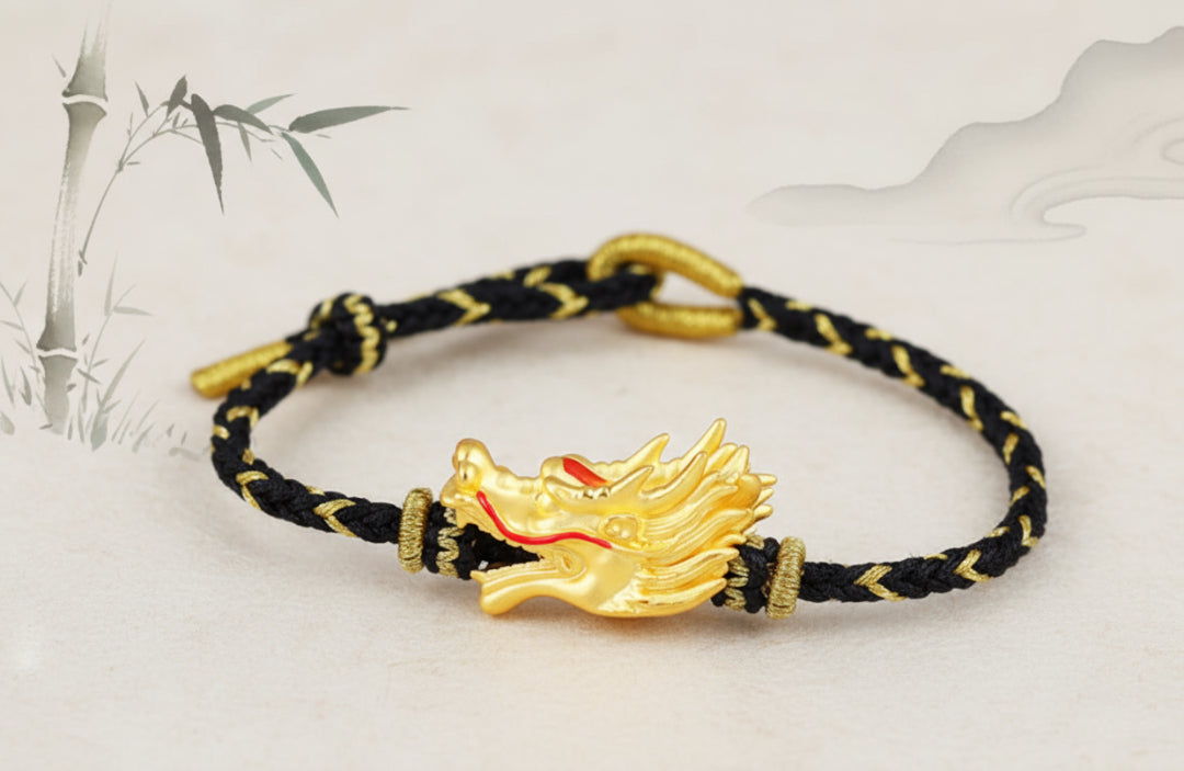 24K 999 Pure Gold 3D Hard Gold Zodiac Dragon Head Good Luck Charm D.I.Y Pendant