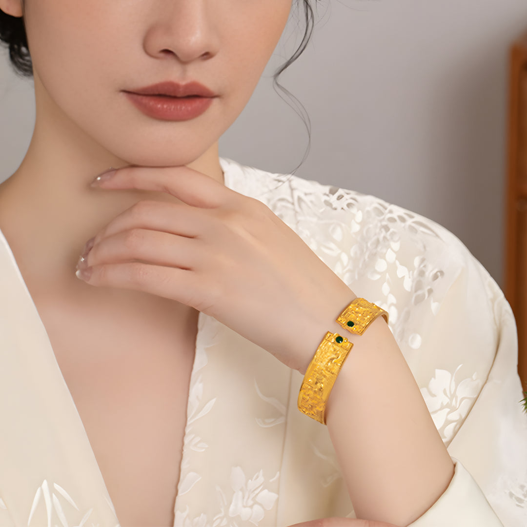 24K Along the River During the Qingming Festival Hand-carved Ancient Style Gold Bracelet