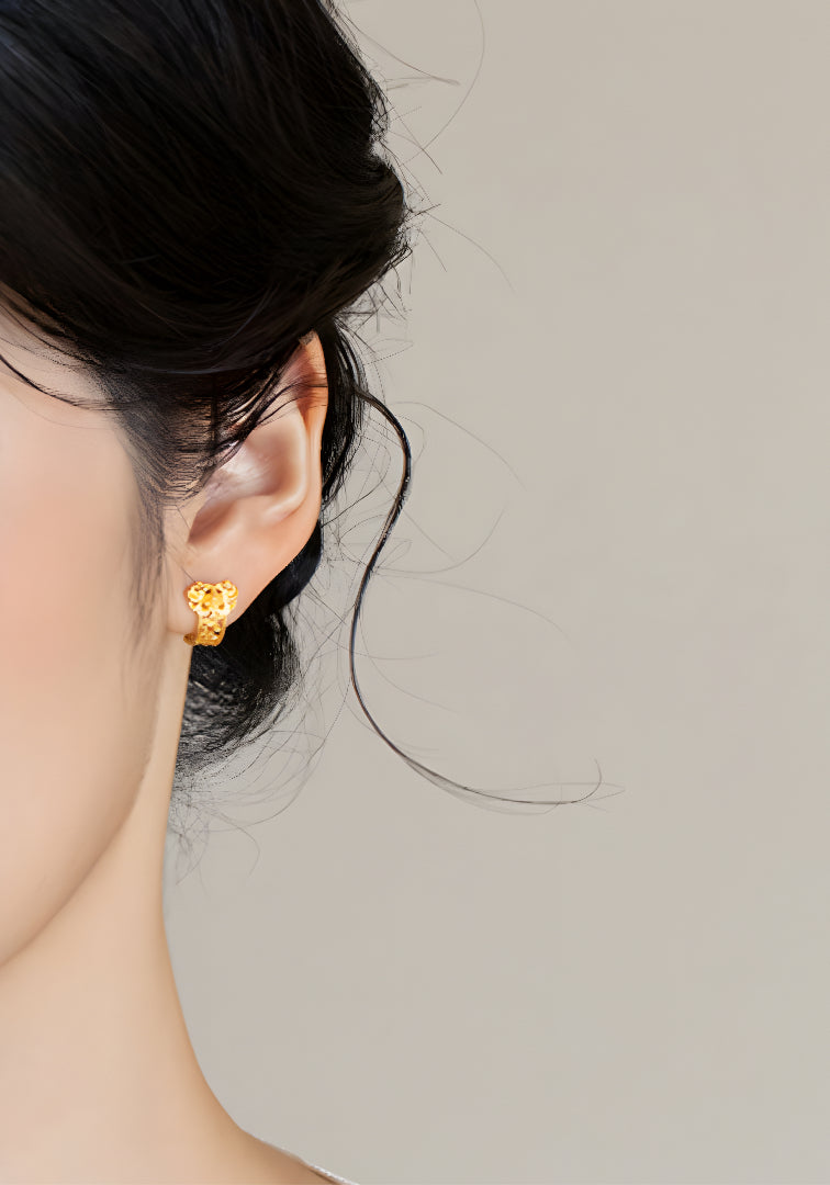 24K Pure Gold Handmade Butterfly Orchid Flower Stud Earrings - Gypsophila Co.