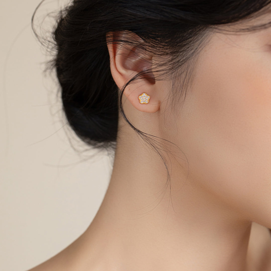 18k Pure Gold Zircon Star Stud Earrings - Gypsophila Co.