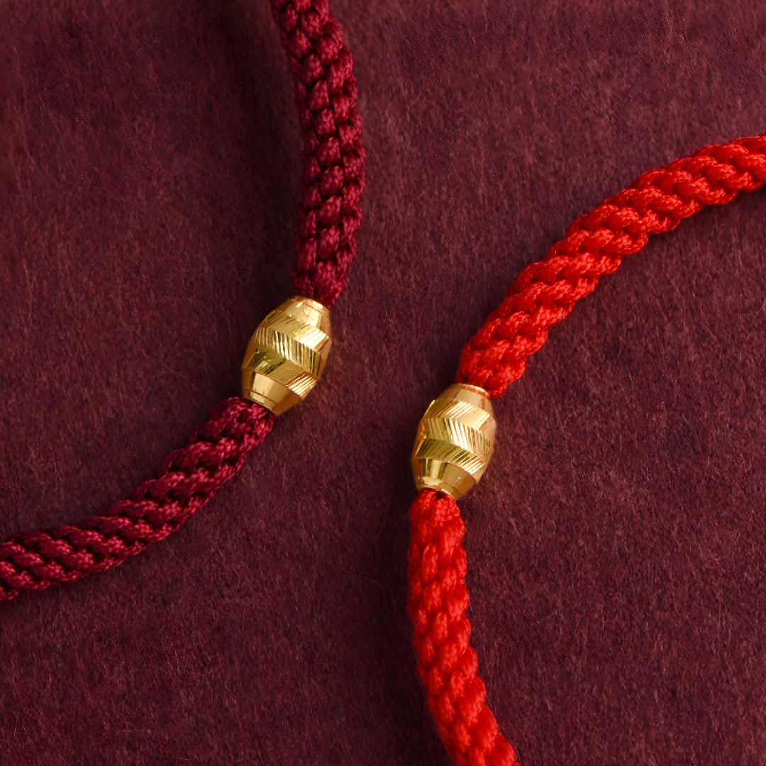 24k Solid 999 Gold Lucky Beads Red Rope Bracelet for Men and Women Blessing and Peace Braided Bracelet
