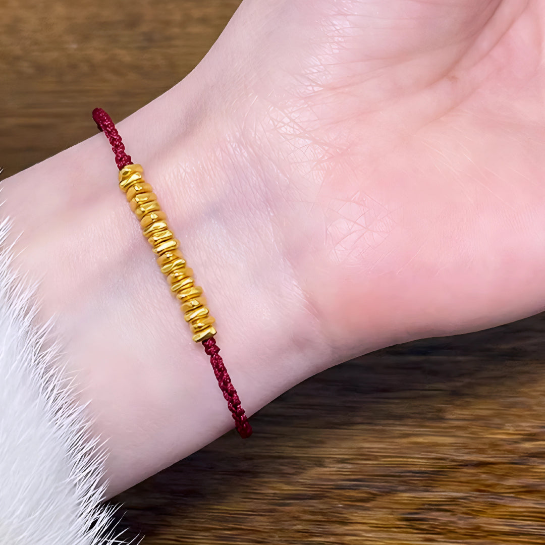 24k Pure 999 Gold Lucky Beads with Red Rope Bracelet