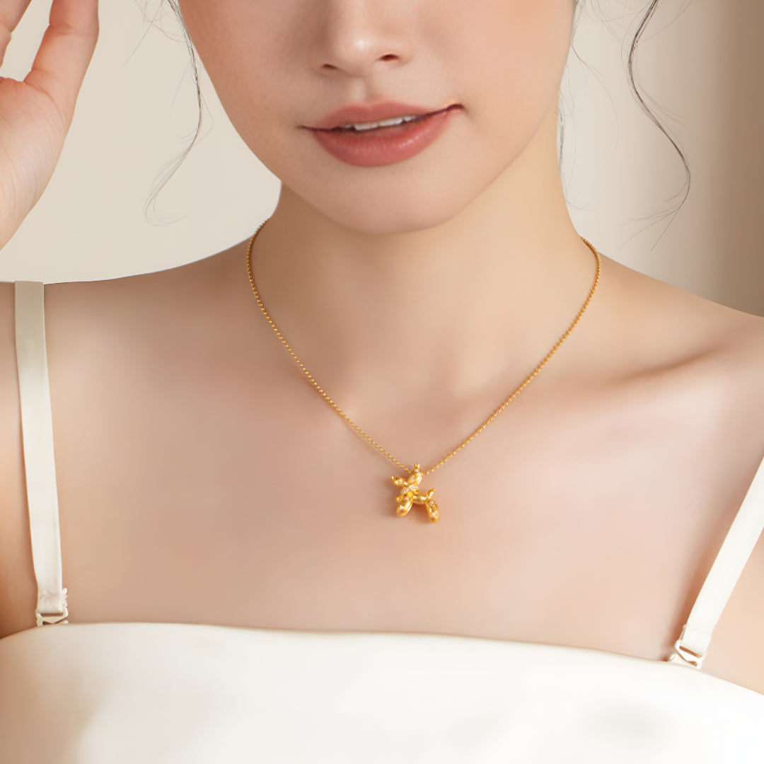 24K Pure Gold Balloon Puppy Dog Moissanite Pendant - Gypsophila Co.