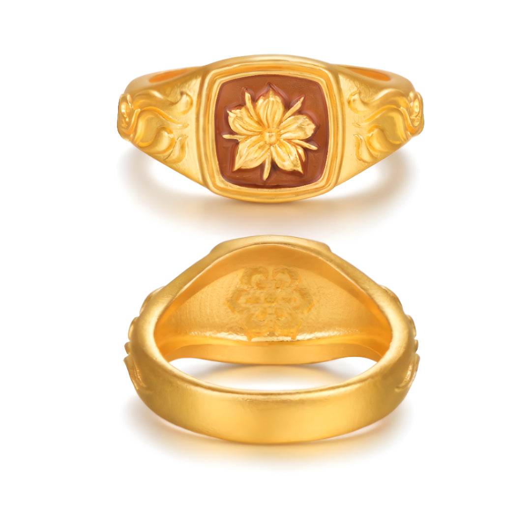 24K Pure Gold Flower Ring enamel Band Stacking Ring