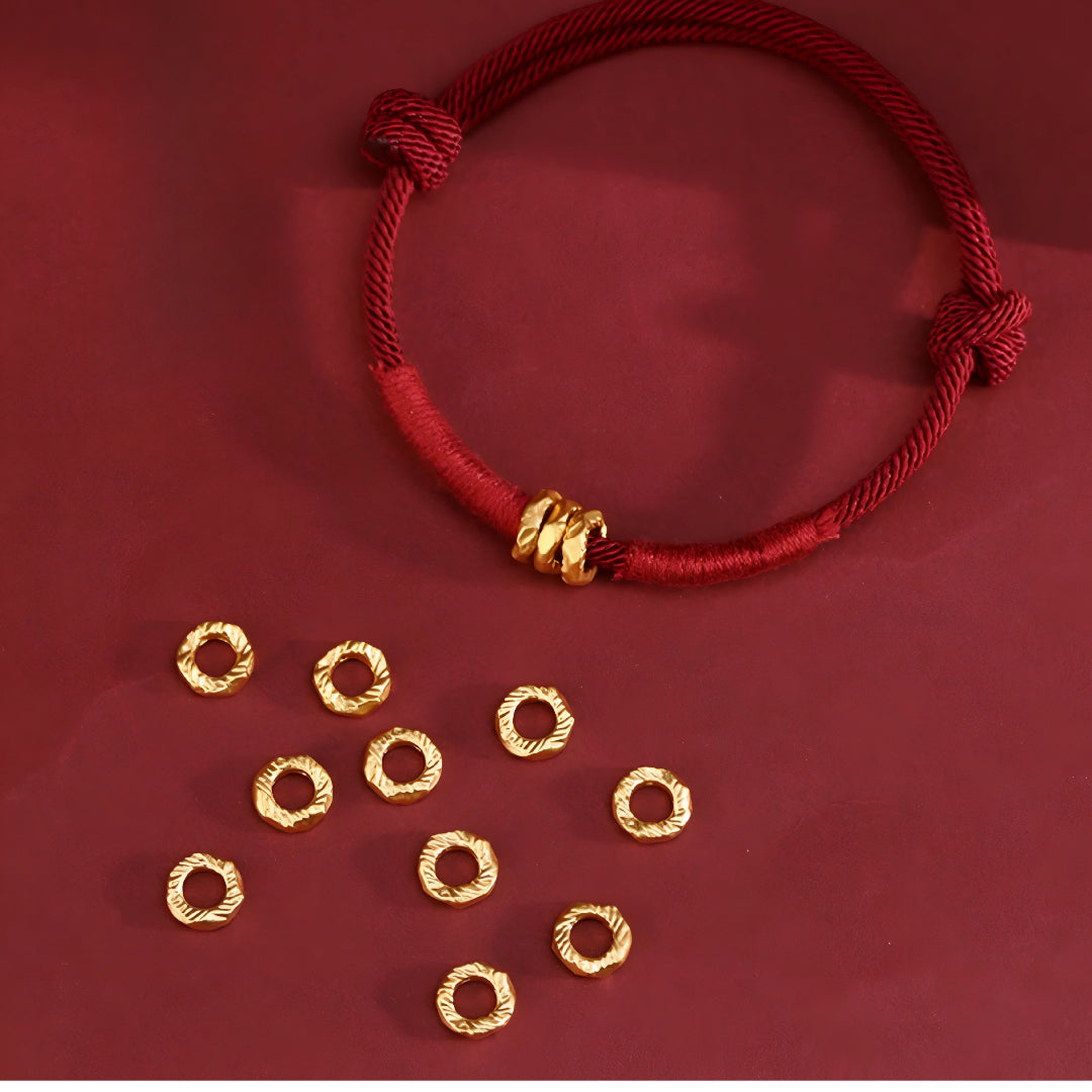 24k Solid 999 Gold Blessing Beads with Red String Braided Rope Bracelet and Anklet for Good Luck