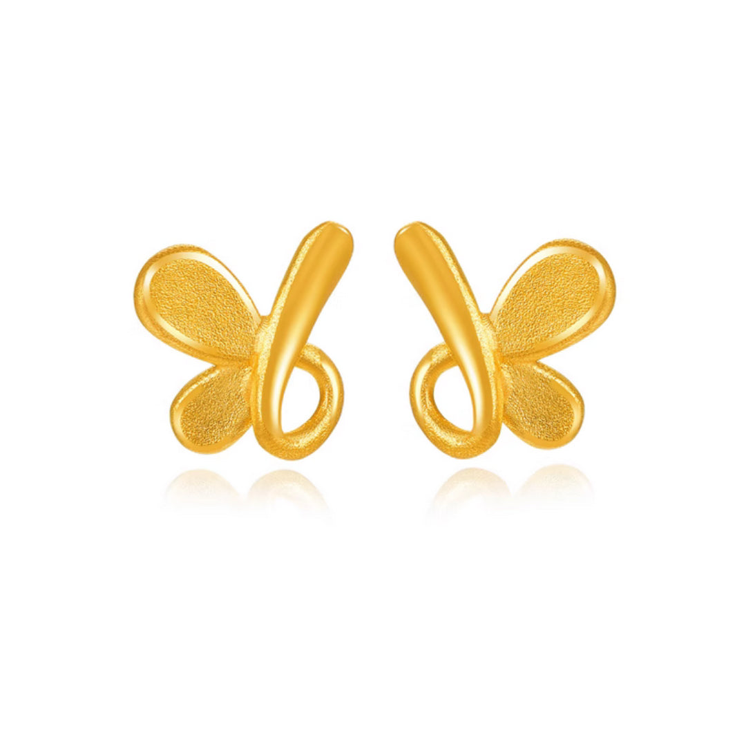 24k Real 999 Gold Butterfly Stud Earrings
